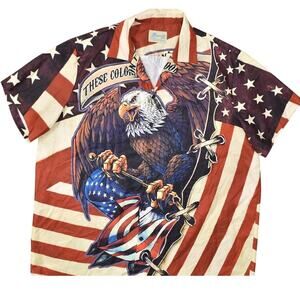 Hawaiian Shirts Men's 3XL Multicolor Polyester Short Sleeve USA Flag Eagle